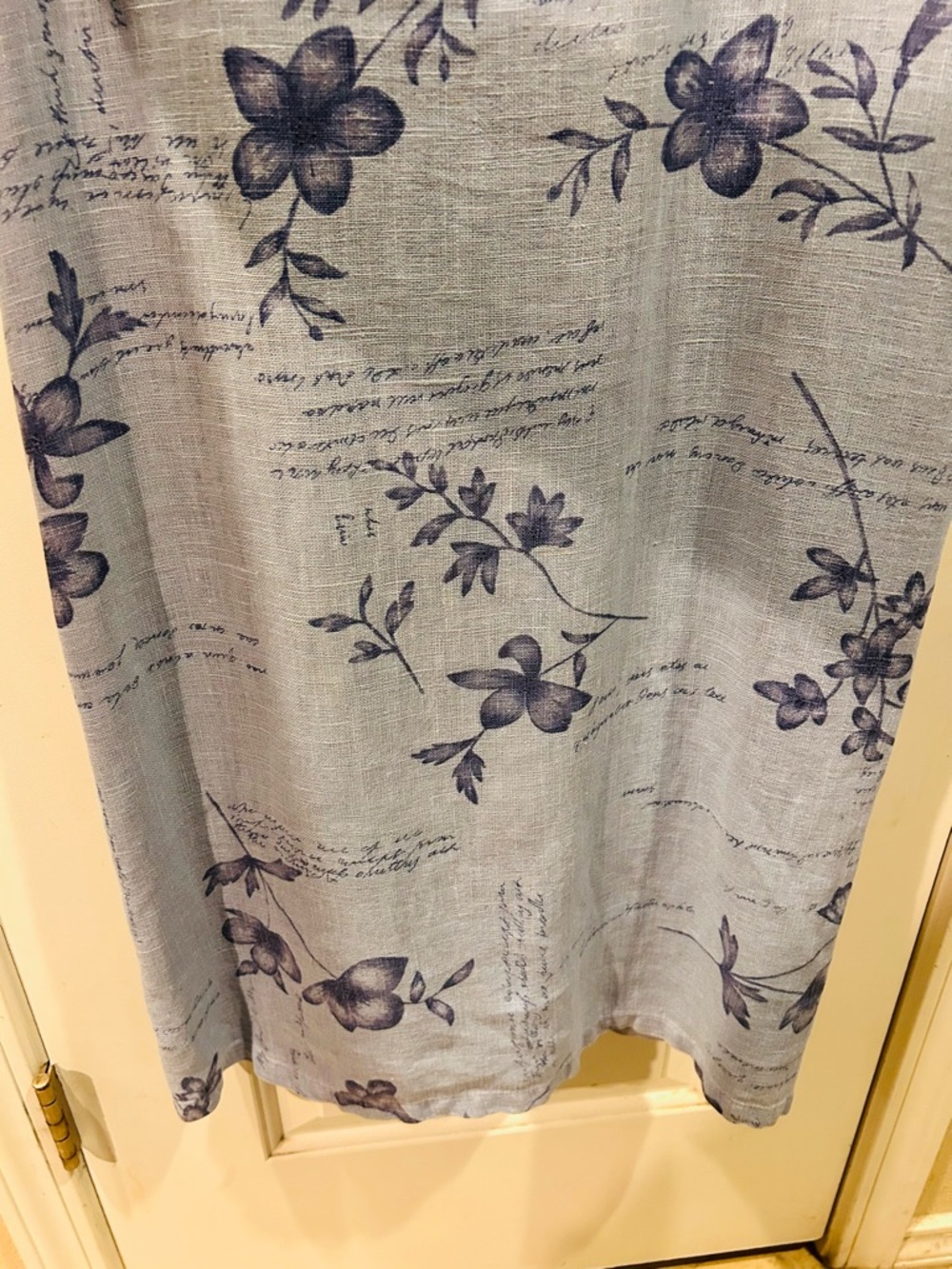 100% Linen Maxi Jumper Dress Light Blue Floral Scoop-Neck - Picture 8 of 9